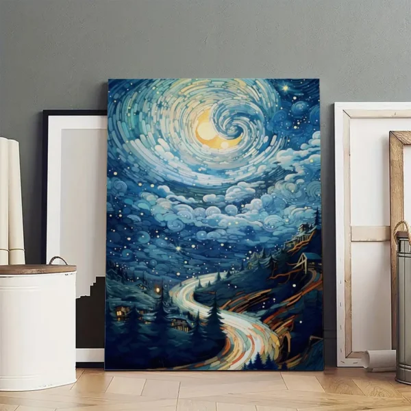 van gogh night mountain scenery frame