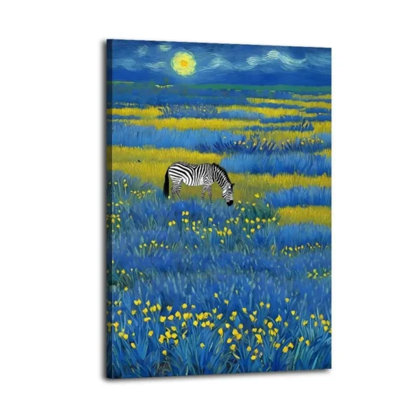 Van Gogh's Famous Painting Starry Sky Night Grassland Zebra Poster - Image 2