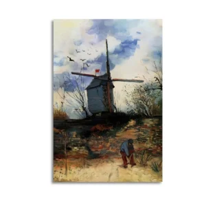 Van Gogh Famous Painting Vintage Windmill Portrait Poster